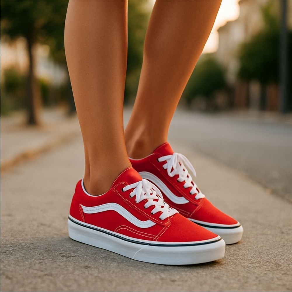 Vans Old Skool Low Top Sneaker in Racing Red Women's 7.5 / Men's 6 Suede Canvas - Picture 2 of 10